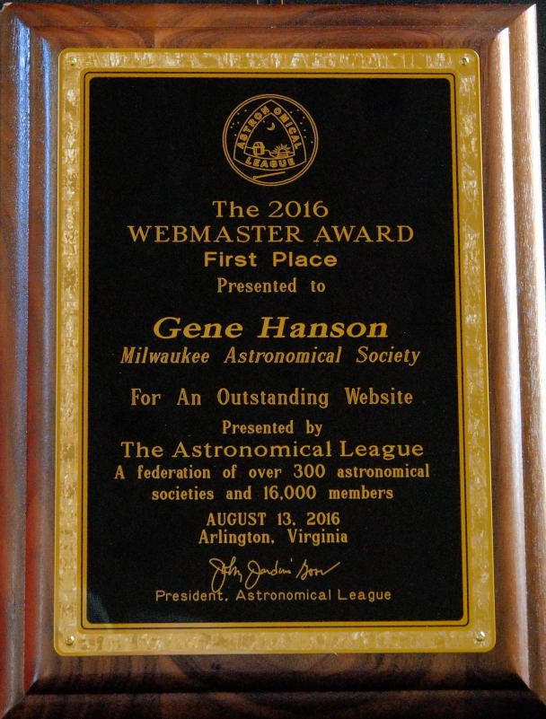 Gene Hanson - Webmaster Award 2016