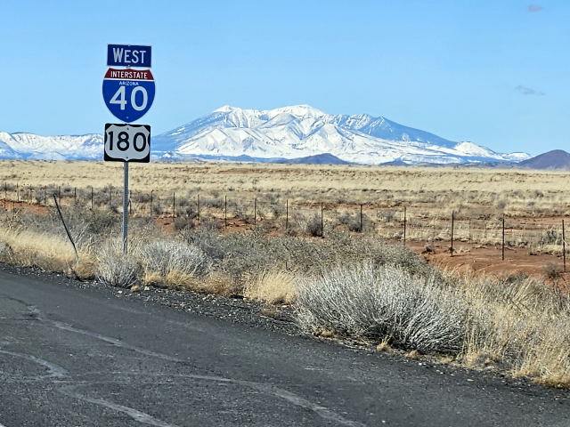 I-40 with the San Francisco Peaks