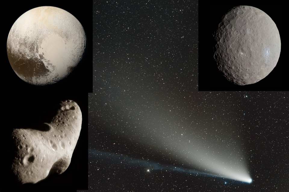 Comets, Asteroids, and Dwarf Planets - NASA and MAS Image.