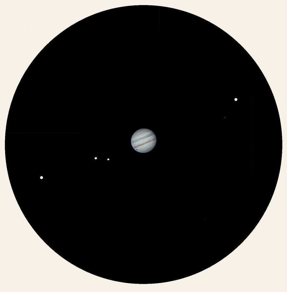 Jupiter and 4 Galilean Moons through a telescope - MAS image