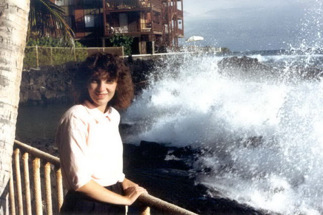 Waves crashing over the wall of the salt water lagoon.